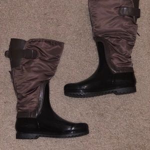 Brown rain boots